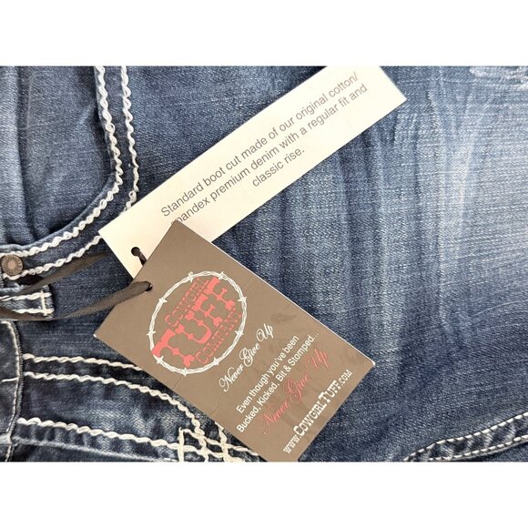 Cowgirl Tuff Co. Womens Bootcut Jeans W28 L33 Edgy Style Stretch Dark Wash Blue - Picture 6 of 14